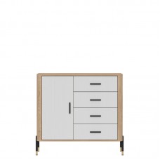 Kumode ar atvilknēm un durvīm DANTE DT08, Ozols cremona/Balts matēts/Melns
